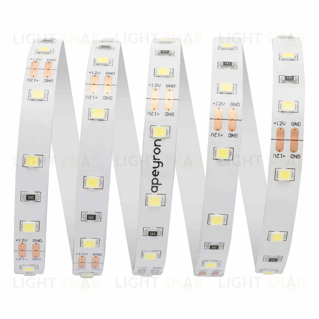Светодиодная лента Apeyron 12В СТ 4,8Вт/м smd3528, 60д/м IP20 280Лм/м 5м 6500К 00-02 00-02