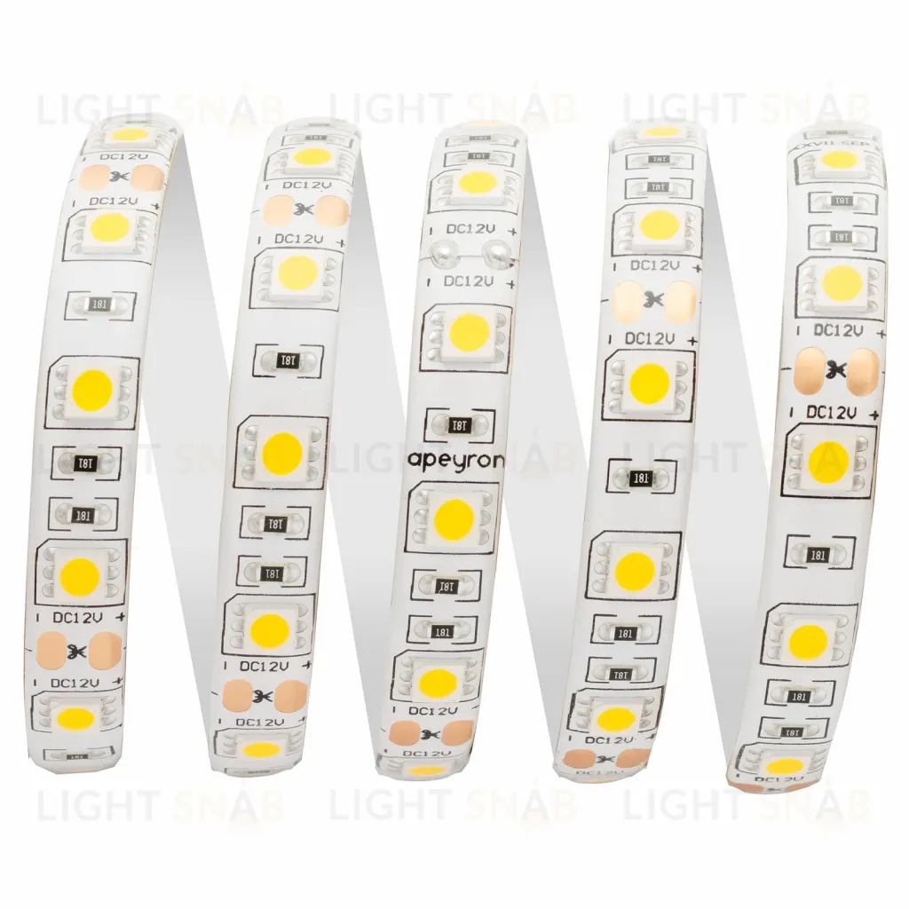 Светодиодная лента Apeyron 12В СТ 14,4Вт/м smd5050 60д/м IP65 700Лм/м 5м 4000К 00-144 00-144
