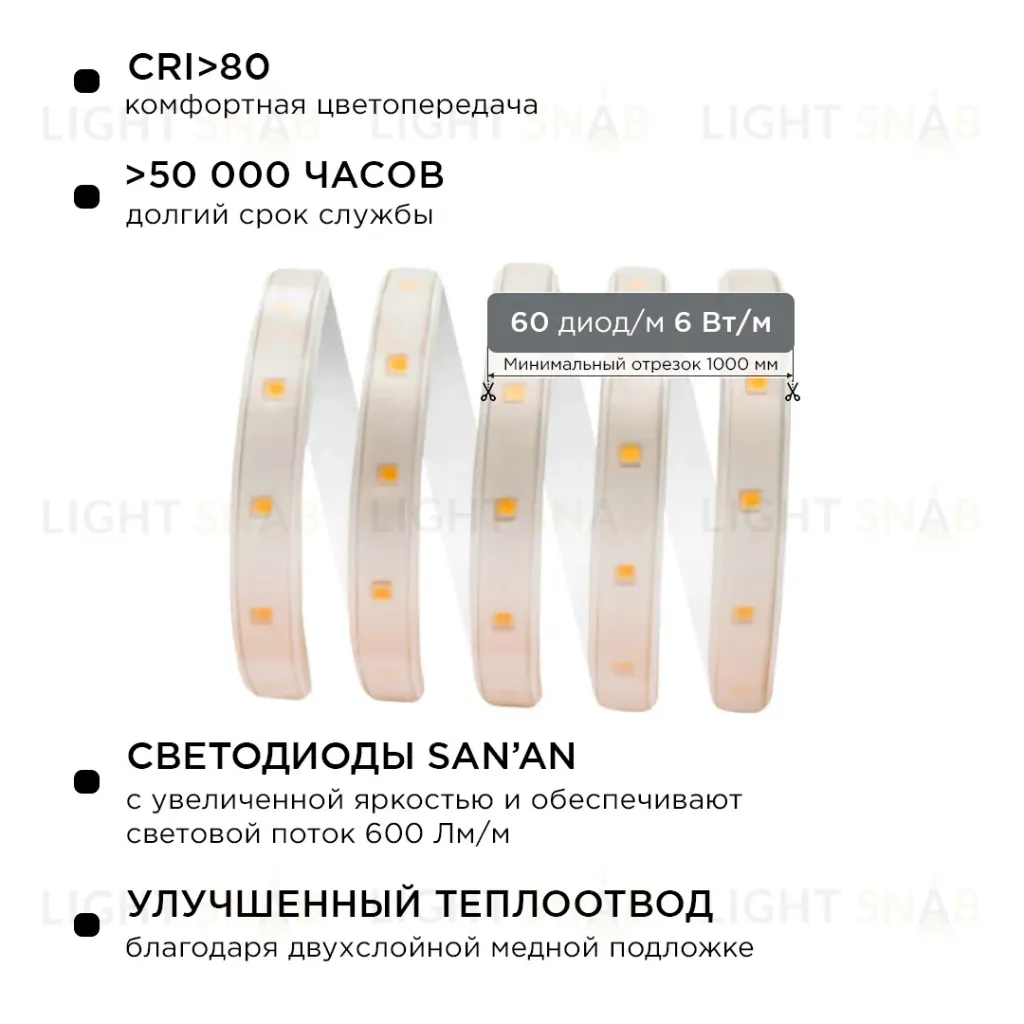 Комплект светодиодной ленты Apeyron 220В 6Вт/м smd2835 60д/м IP65 5м 3000К (сетевой шнур, заглушка, крепежи) 10-58 10-58