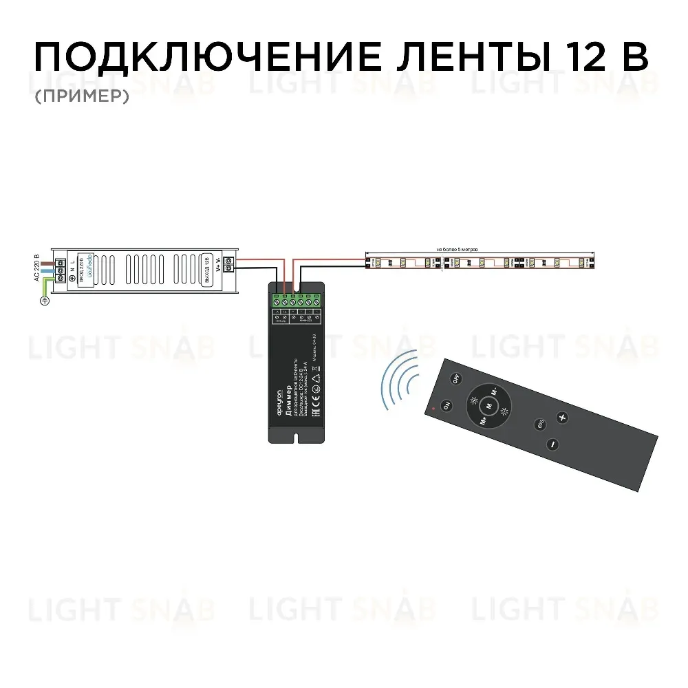 Диммер Apeyron 12/24В 288/576Вт 1 канал 24А IP20 пульт easy control радио 04-38 04-38