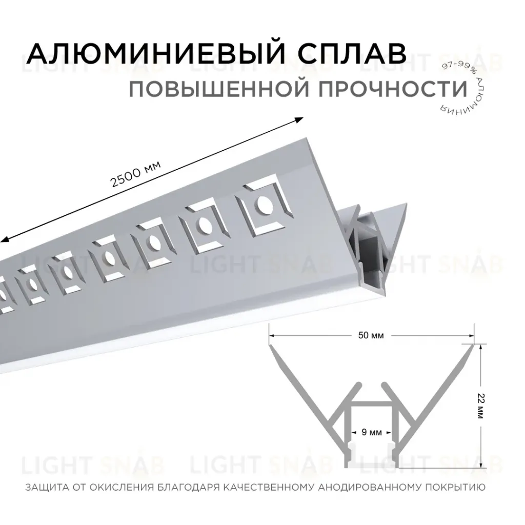 Профиль под штукатурку Apeyron ширина ленты до 9мм (рассеиватель, заглушки - 2шт) 08-45 08-45