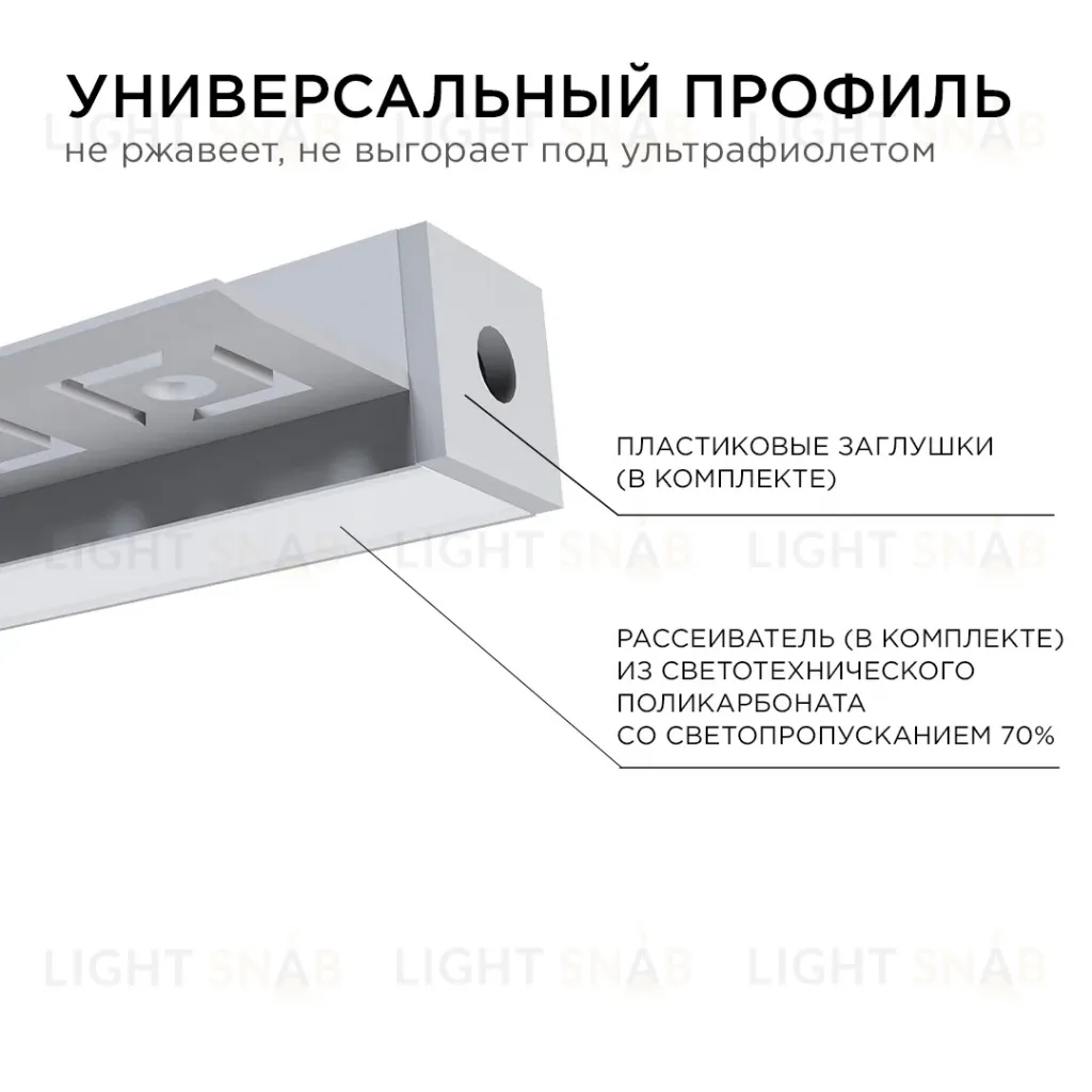 Профиль под штукатурку Apeyron ширина ленты до 12мм (рассеиватель, заглушки - 2шт) 08-51 08-51