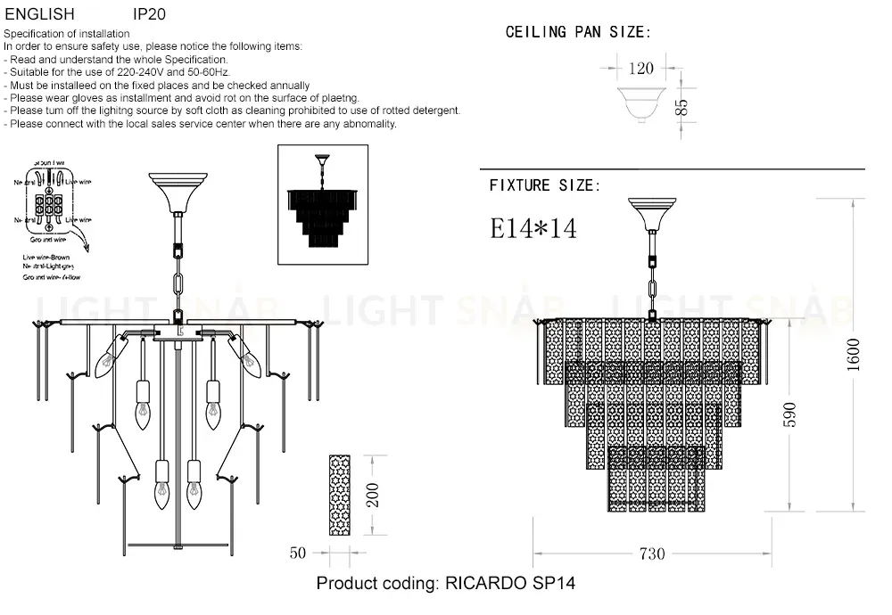 Подвесная люстра Crystal Lux RICARDO SP14 BRASS RICARDO SP14 BRASS