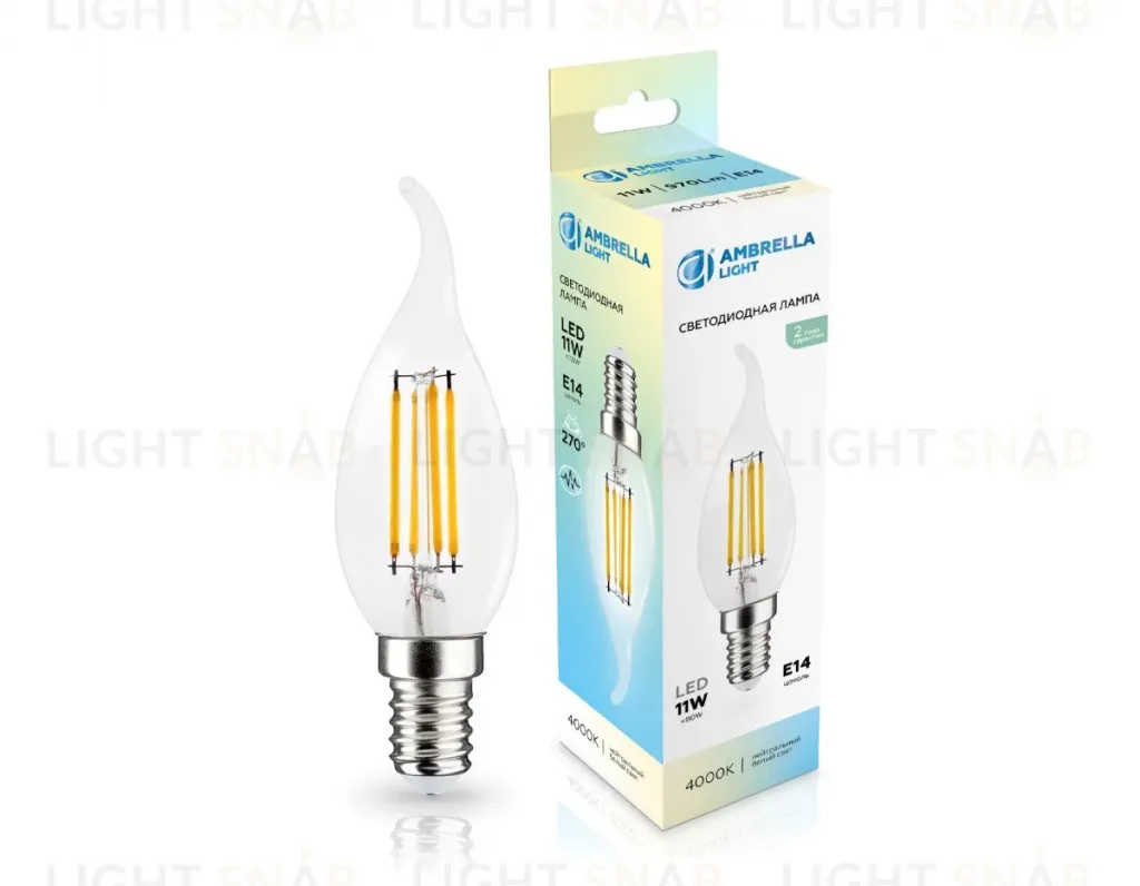 Филаментная светодиодная лампа Ambrella Light Bulbing E14 11W 4000K свеча на ветру 351124 351124