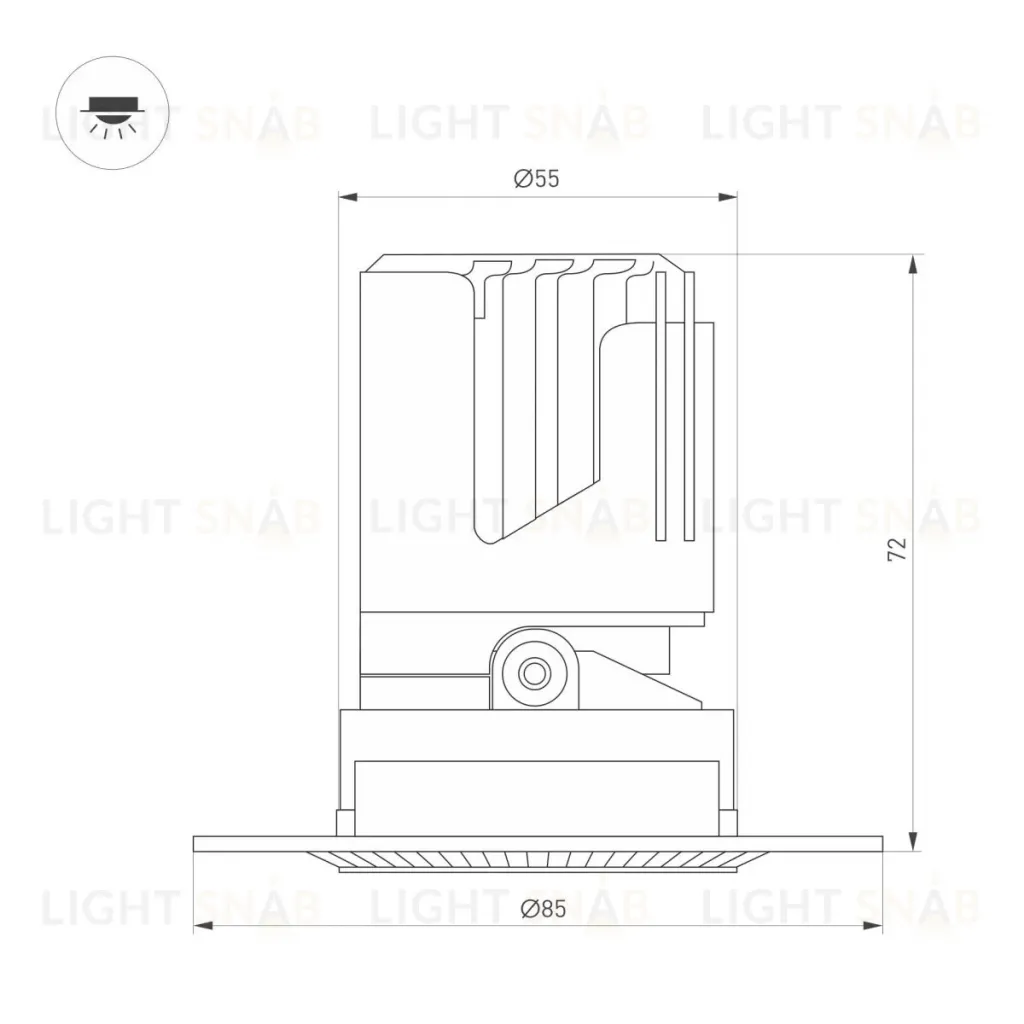 Встраиваемый светильник даунлайт Arlight MS-ARADO-TRIMLESS-R55-7W Warm3000 (WH-WH, 55 deg, 230V) (IP20 Металл) 052407 052407