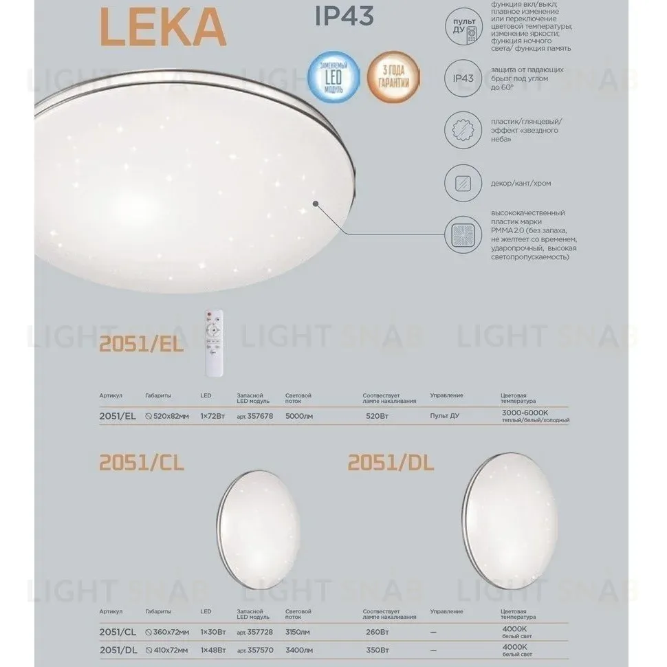 Настенно-потолочный светодиодный светильник Sonex Leka 2051/DL 2051/DL