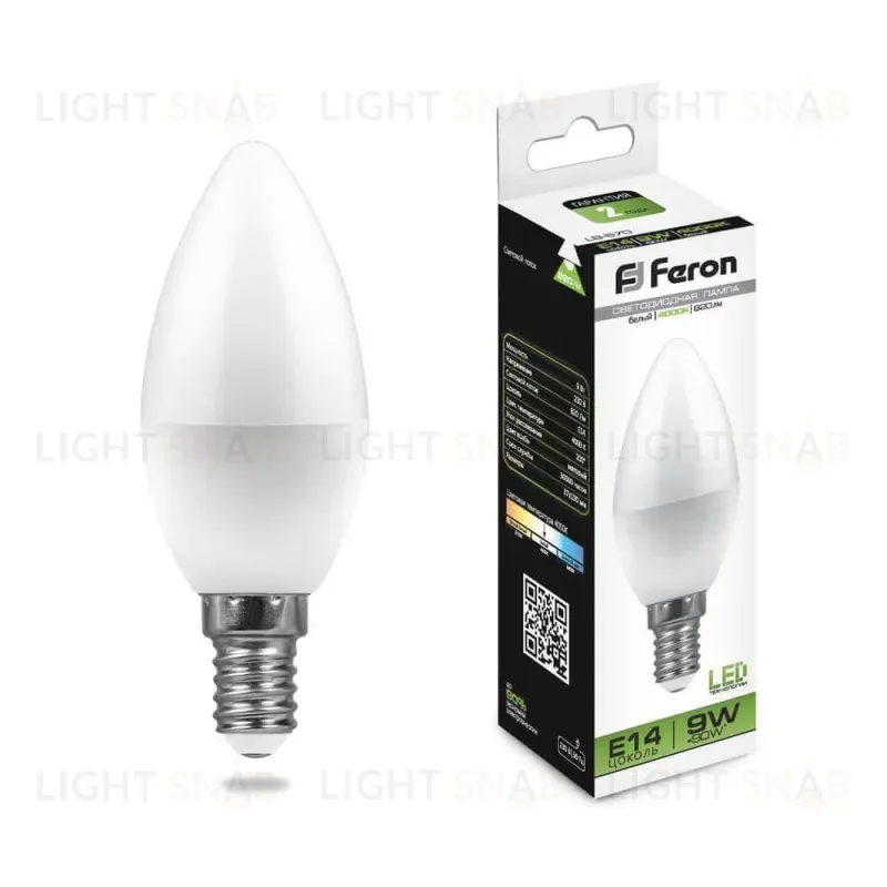 Лампа светодиодная Feron E14 9W 4000K Свеча Матовая LB-570 25799 25799