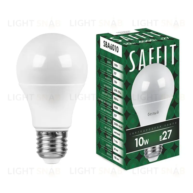 Лампа светодиодная Saffit SBA6010 шар E27 10W 4000K 55005 55005