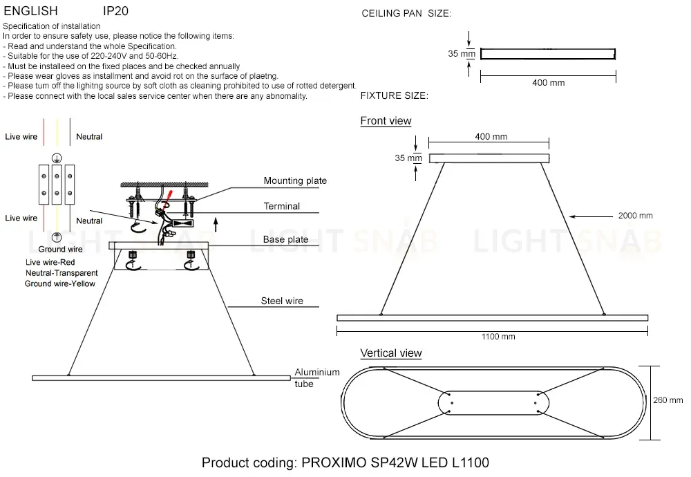 Подвесной светильник Crystal Lux PROXIMO SP42W LED L1100 BLACK PROXIMO SP42W LED L1100 BLACK