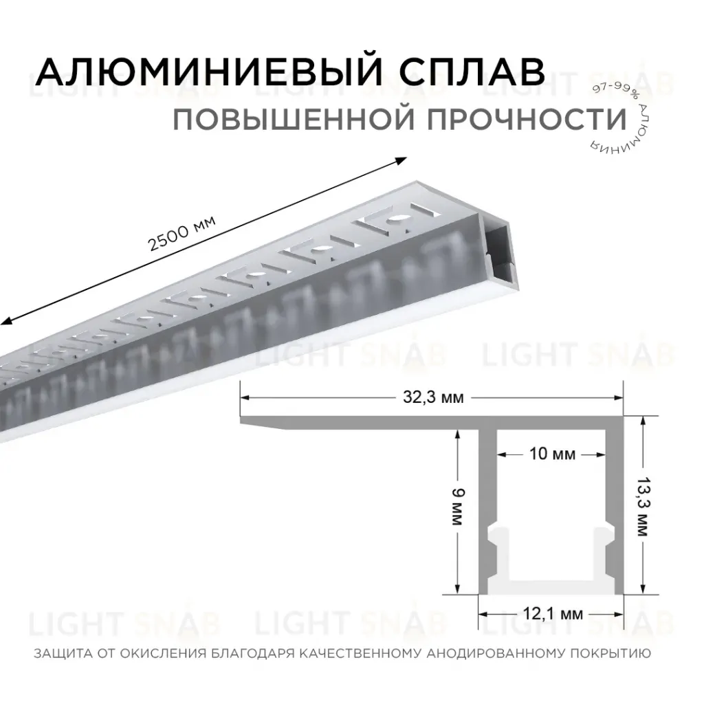 Профиль под гипсокартон Apeyron ширина ленты до 10мм (рассеиватель, заглушки - 2шт) 08-52 08-52
