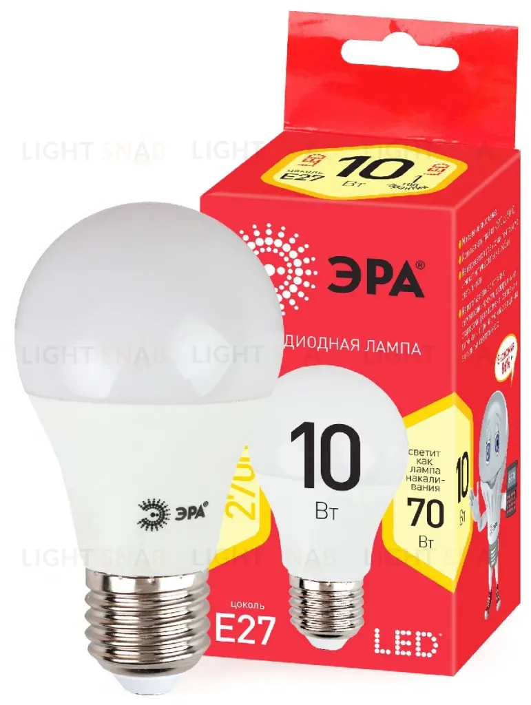 Лампа светодиодная Эра E27 10W 2700K ECO LED A60-10W-827-E27 Б0028006 Б0028006