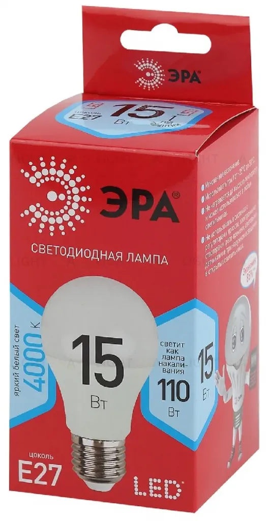 Лампа светодиодная Эра E27 15W 4000K LED A60-15W-840-E27 R Б0046356 Б0046356