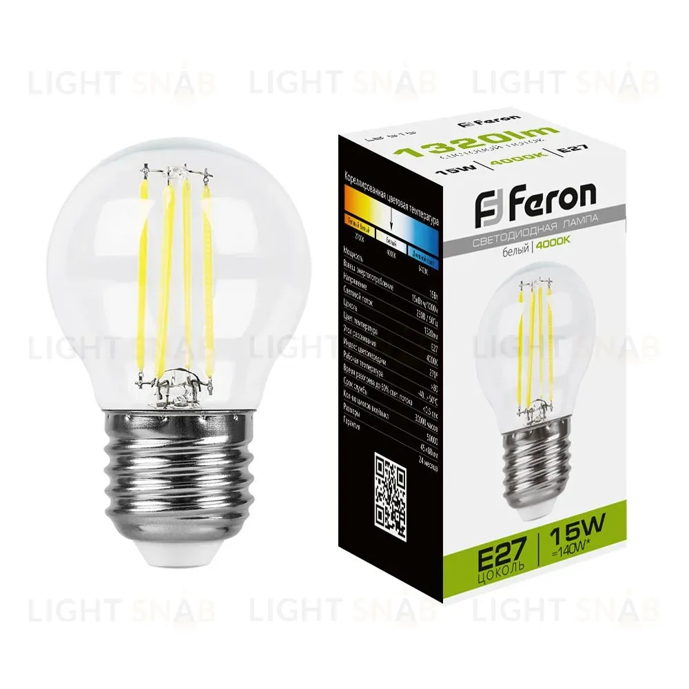 Лампа светодиодная Feron LB-515 Шарик E27 15W 4000K 38253 38253