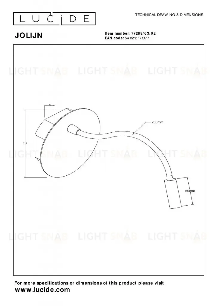 Гибкое бра с аккумулятором Lucide Jolijn 77289/03/02 77289/03/02