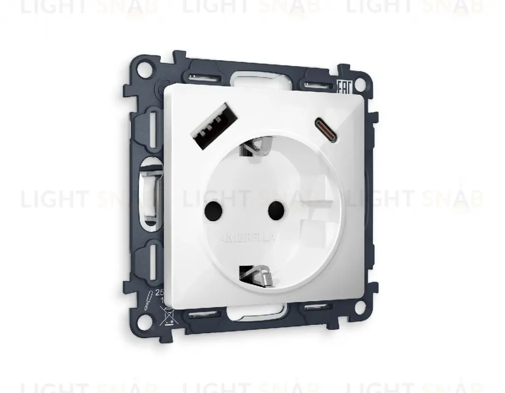 Комплект механизма розетки 2USB A+C 20W (быстрая зарядка) с/з Ambrella Volt Alfa MA110010 MA110010