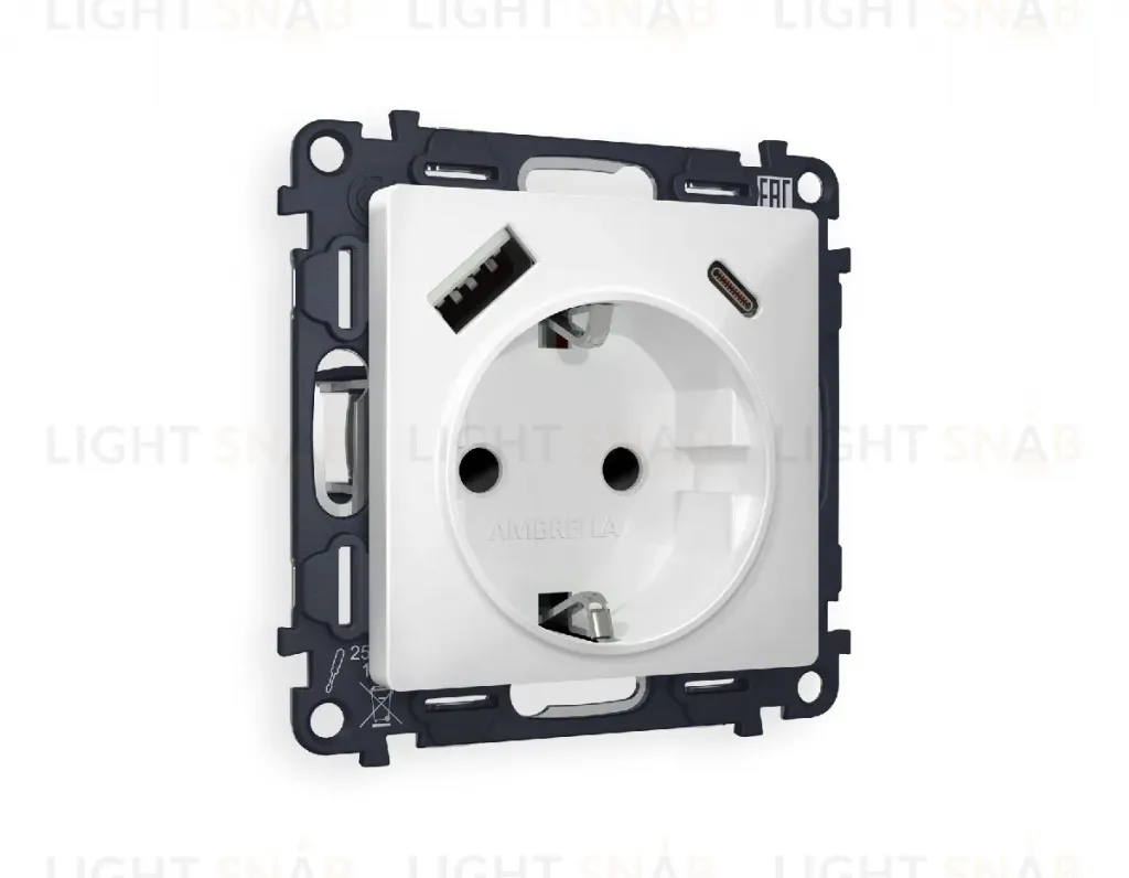Комплект механизма розетки 2USB A+C 20W (быстрая зарядка) с/з Ambrella Volt Alfa MA130010 MA130010