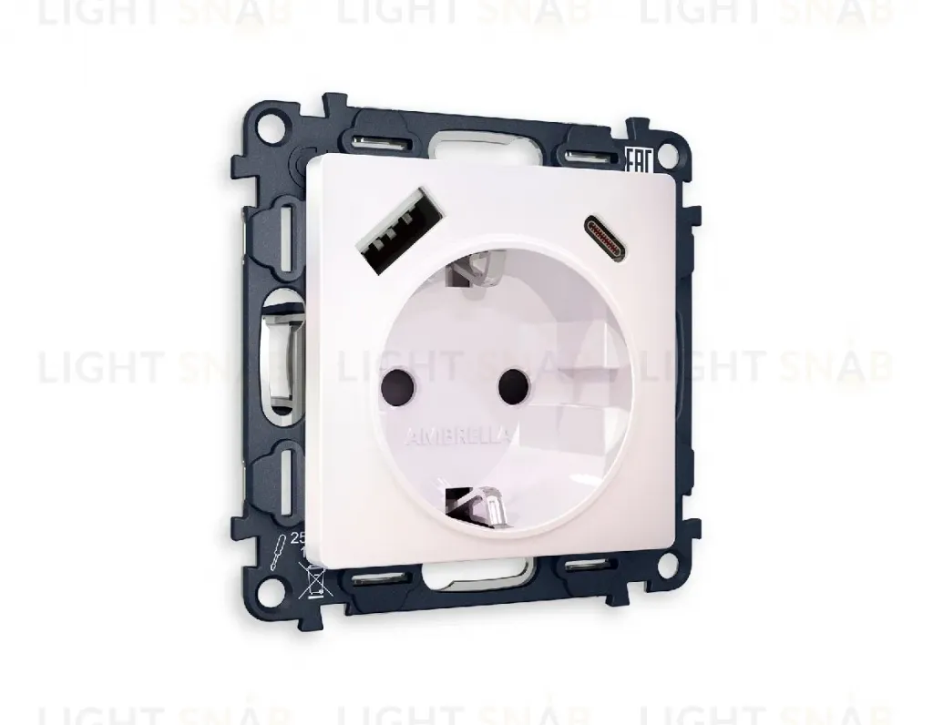 Комплект механизма розетки 2USB A+C 20W (быстрая зарядка) с/з Ambrella Volt Alfa MA210010 MA210010