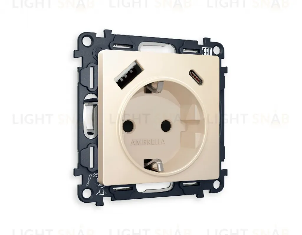 Комплект механизма розетки 2USB A+C 20W (быстрая зарядка) с/з Ambrella Volt Alfa MA330010 MA330010