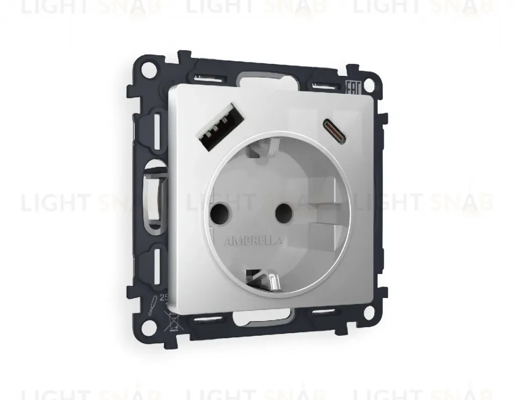 Комплект механизма розетки 2USB A+C 20W (быстрая зарядка) с/з Ambrella Volt Alfa MA410010 MA410010