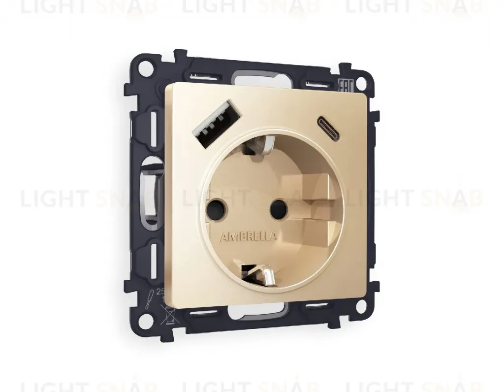 Комплект механизма розетки 2USB A+C 20W (быстрая зарядка) с/з Ambrella Volt Alfa MA610010 MA610010