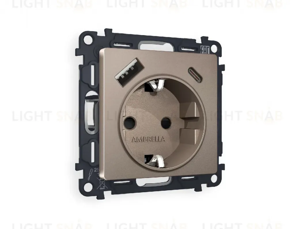Комплект механизма розетки 2USB A+C 20W (быстрая зарядка) с/з Ambrella Volt Alfa MA640010 MA640010