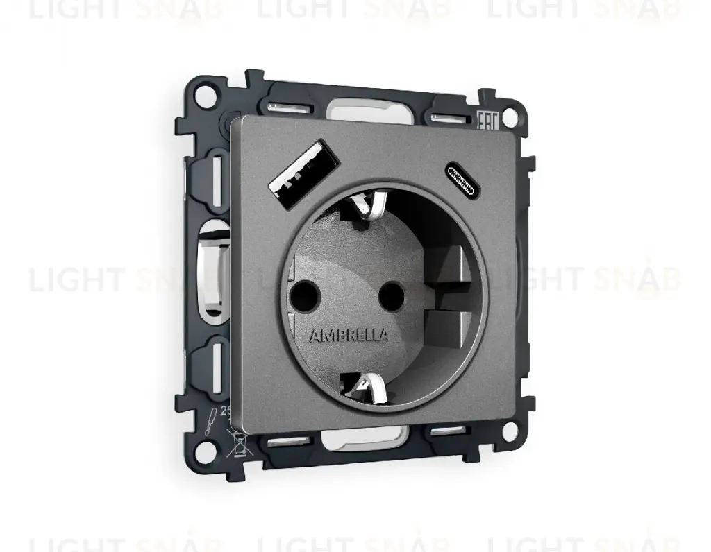 Комплект механизма розетки 2USB A+C 20W (быстрая зарядка) с/з Ambrella Volt Alfa MA660010 MA660010