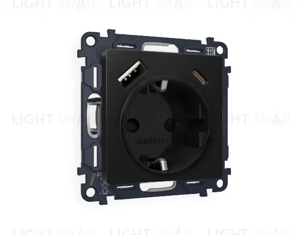 Комплект механизма розетки 2USB A+C 20W (быстрая зарядка) с/з Ambrella Volt Alfa MA810010 MA810010