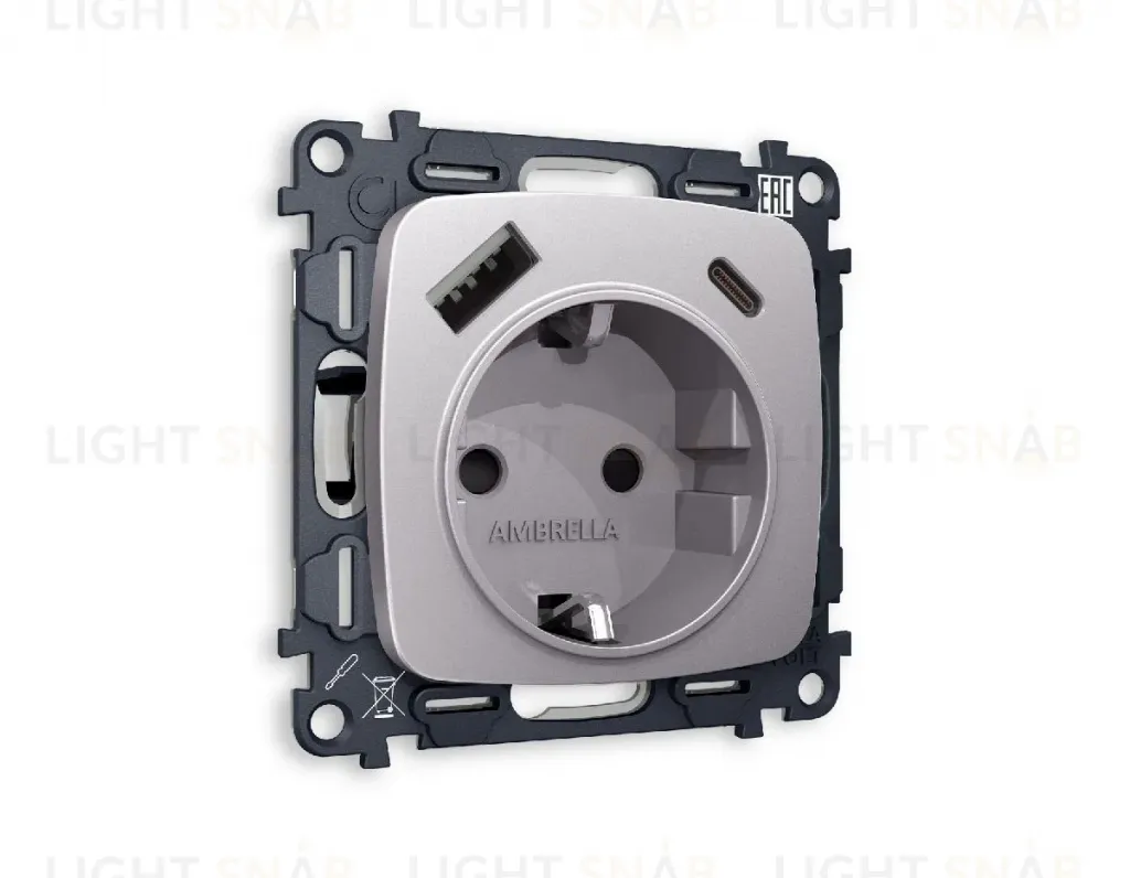 Комплект механизма розетки 2USB A+C 20W (быстрая зарядка) с/з Ambrella Volt Omega MO510010 MO510010