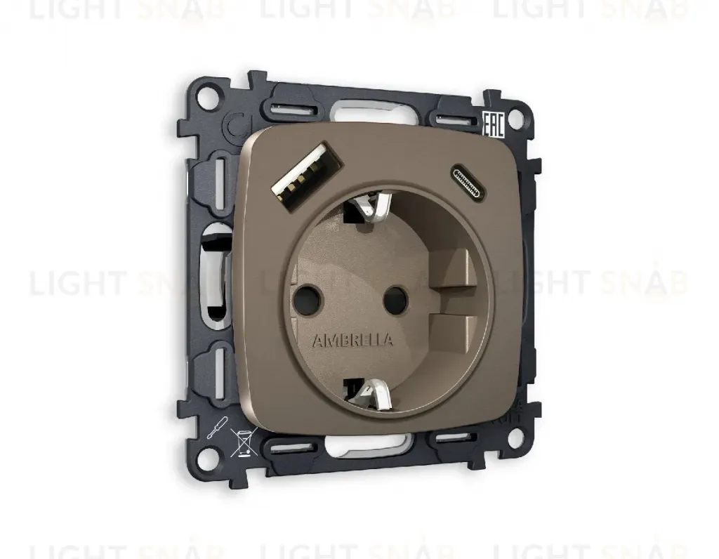 Комплект механизма розетки 2USB A+C 20W (быстрая зарядка) с/з Ambrella Volt Omega MO640010 MO640010