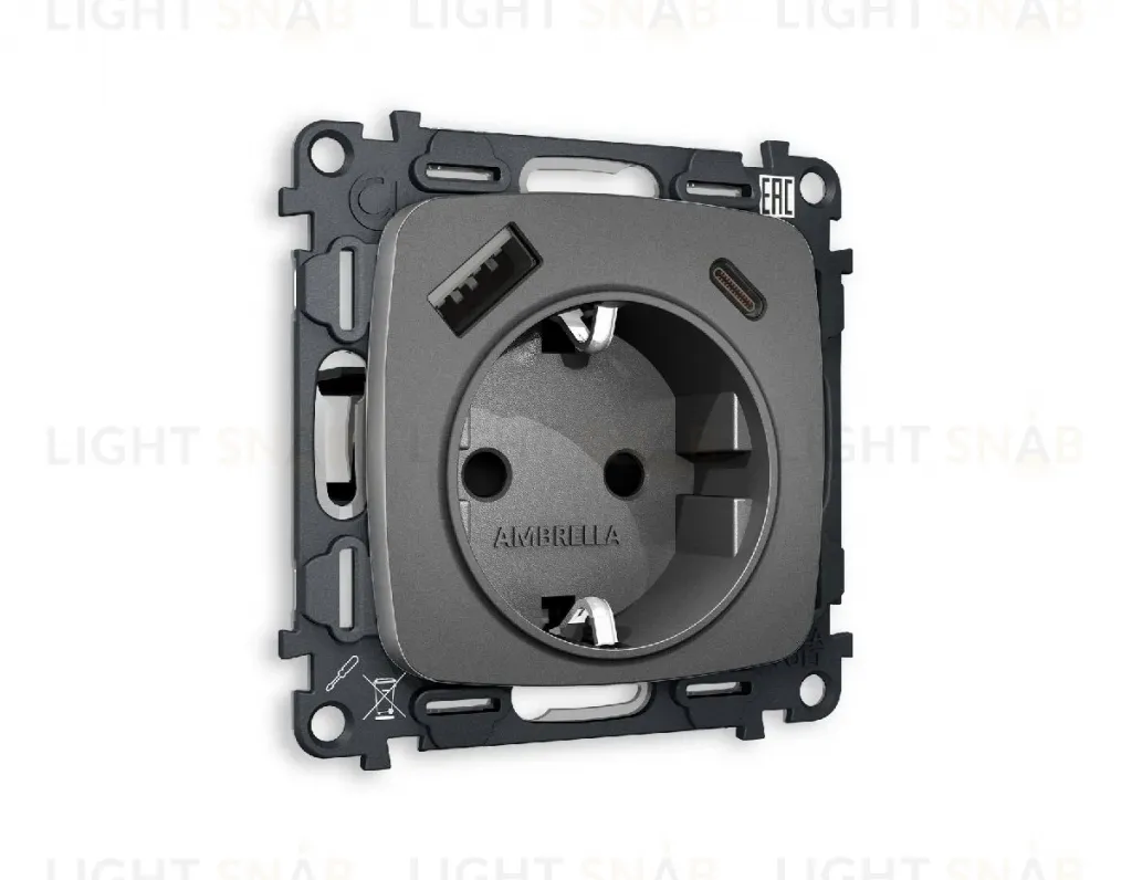 Комплект механизма розетки 2USB A+C 20W (быстрая зарядка) с/з Ambrella Volt Omega MO660010 MO660010