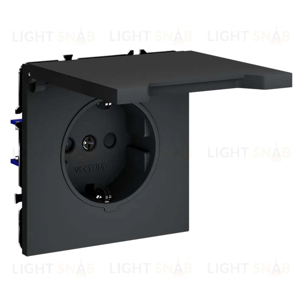 Розетка с защитными шторками и крышкой Voltum S70 VLS040307 (графит) VLS040307