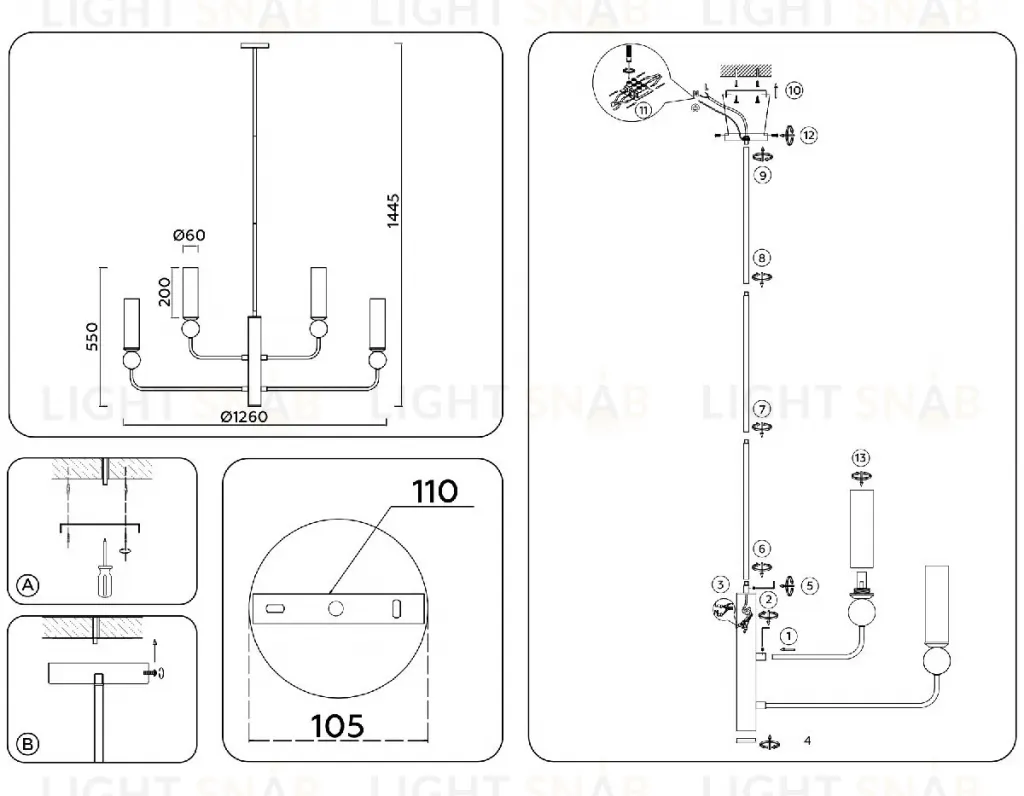 Люстра на штанге Ambrella Light High Light Heigh Light LH53252 LH53252