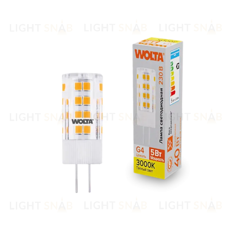 Светодиодная лампа WOLTA 5Вт 3000K G4 кукуруза матовая WSTD-JC-220V5W3KG4-C WSTD-JC-220V5W3KG4-C