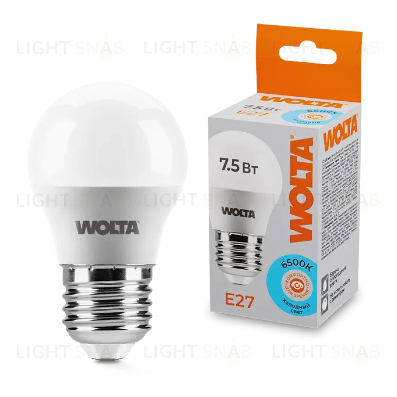Светодиодная лампа WOLTA 7.5Вт 6500K E27 груша матовая 25W45GL7.5E27 25W45GL7.5E27
