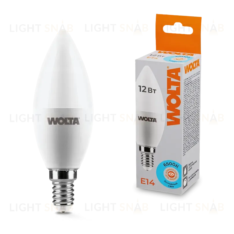 Светодиодная лампа WOLTA 12Вт 6500K Е14 свеча матовая 25WC12E14 25WC12E14