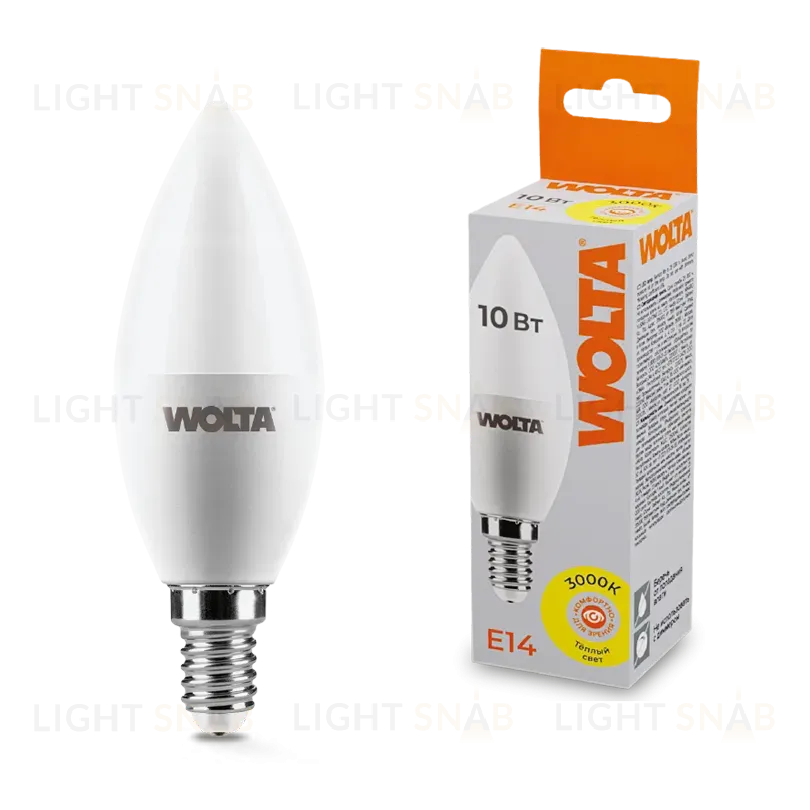 Светодиодная лампа WOLTA 10Вт 3000K E14 свеча матовая 25YC10E14 25YC10E14