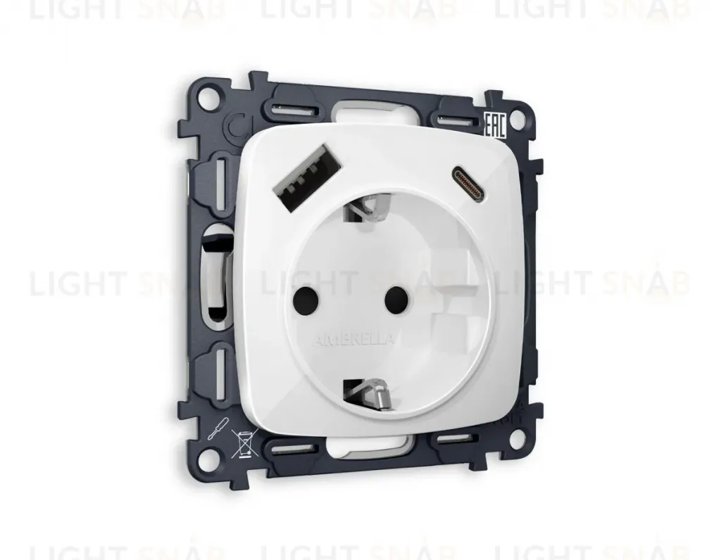 Комплект механизма электрической розетки USB A+C 20W Ambrella Volt Omega (OP1100, VM160) MO110010 MO110010