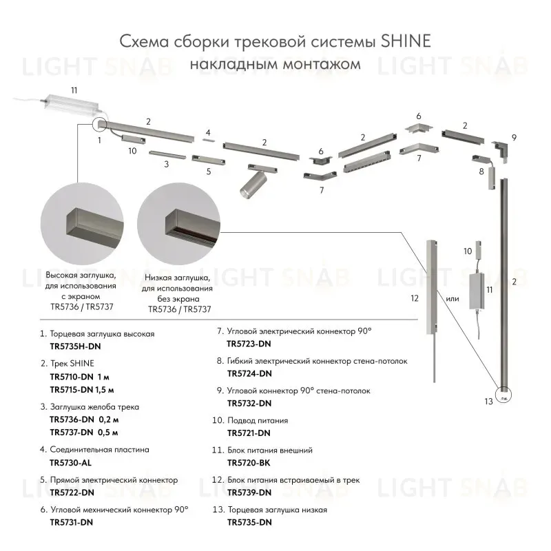 Шинопровод магнитный накладной/подвесной Denkirs Shine Base TR5716-DN TR5716-DN