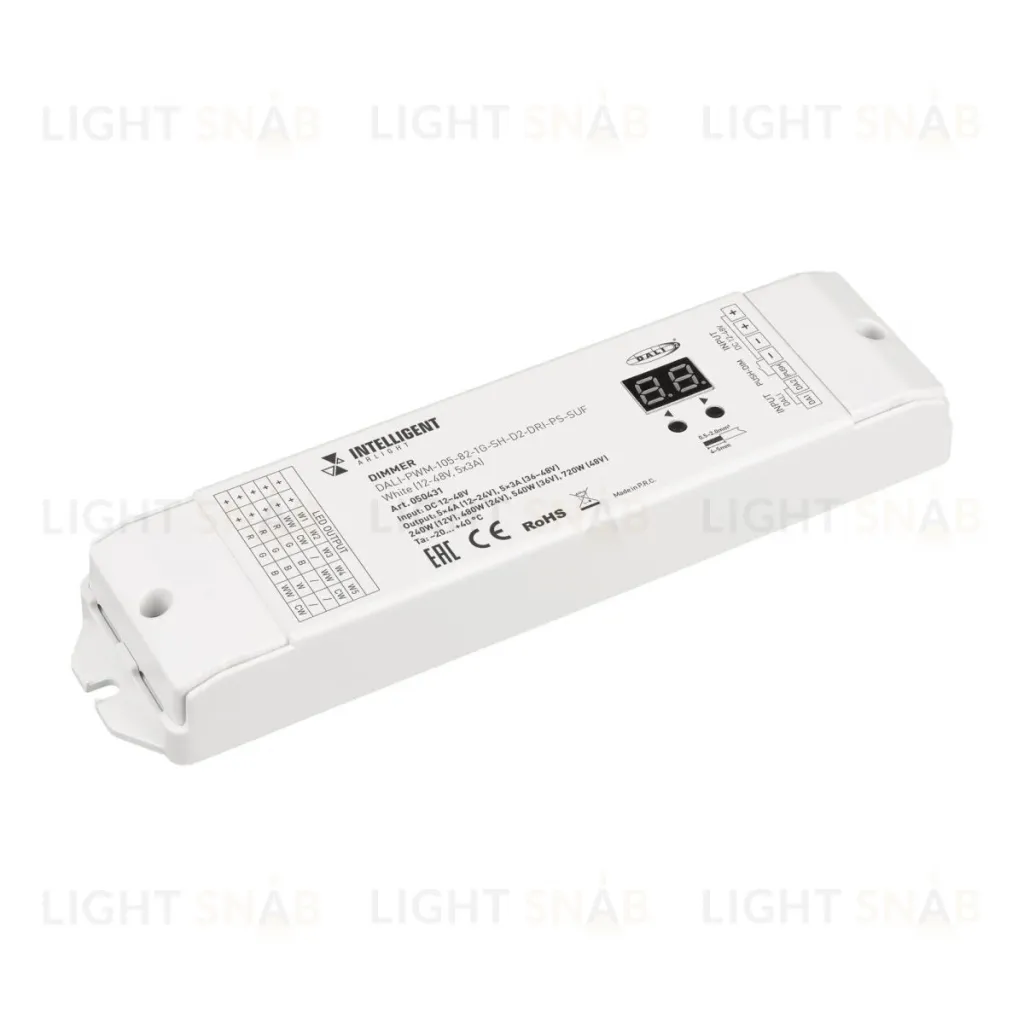 Универсальный 5-канальный диммер для светодиодной ленты Arlight DALI-PWM-105-82-1G-SH-D2-DRI-PS-SUF White (12-48V, 5x3A) (IARL, IP20 Пластик) 050431 050431