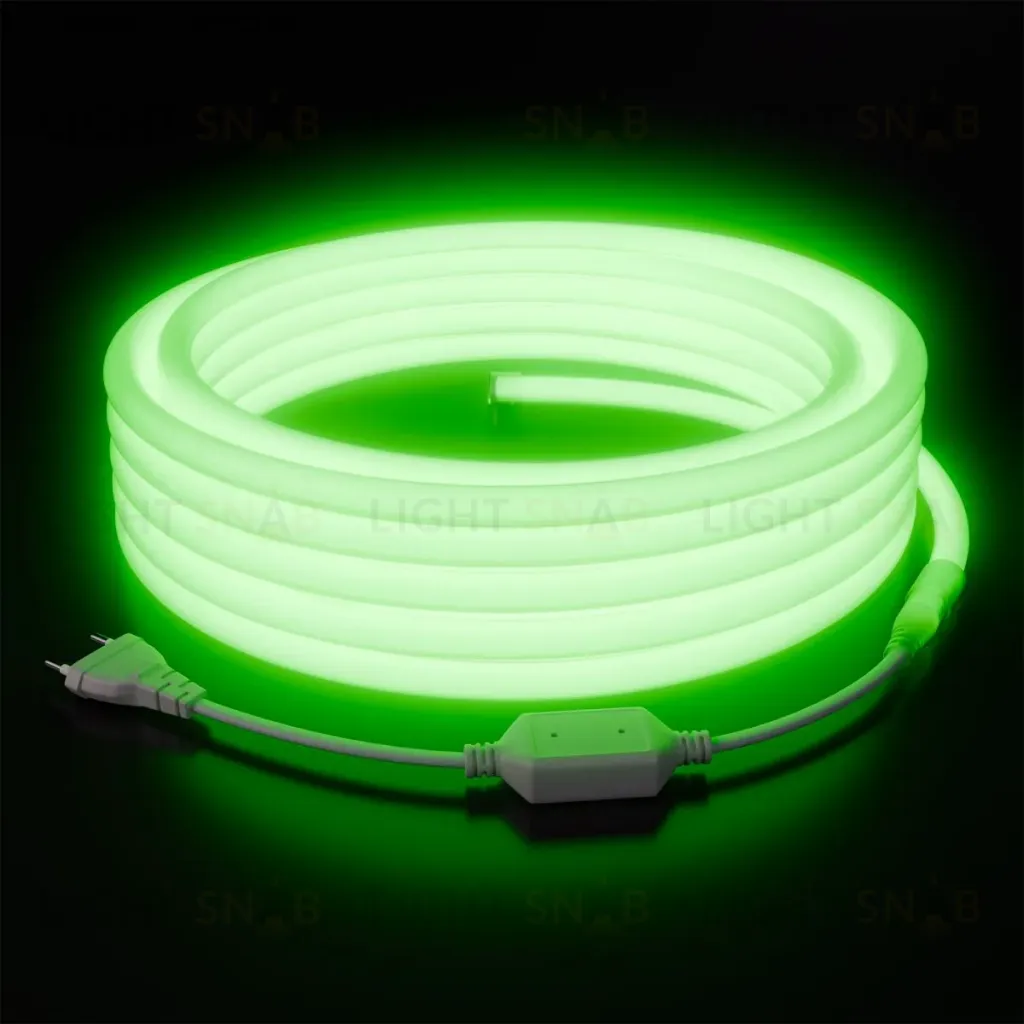 Комплект светодиодного неона Apeyron 220В, 6Вт/м, зеленый, smd 2835, 144д/м 10м, IP65,  с аксессуарами (сетевой шнур, заглушка, крепеж - 10шт) 10-118 10-118