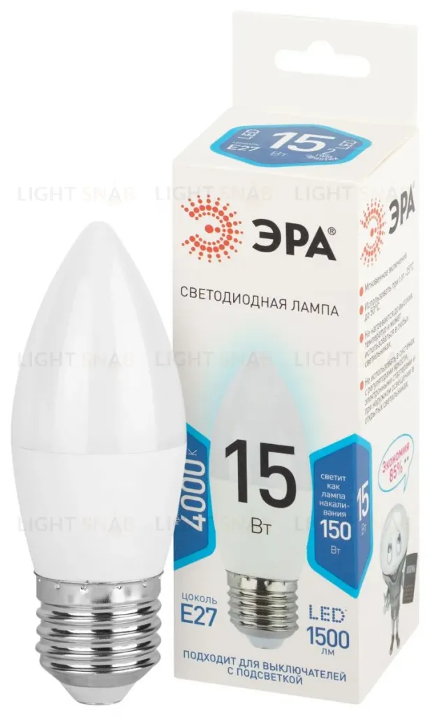 Лампа светодиодная Эра STD LED B35-15W-840-E27 4000K свеча Б0066818 Б0066818