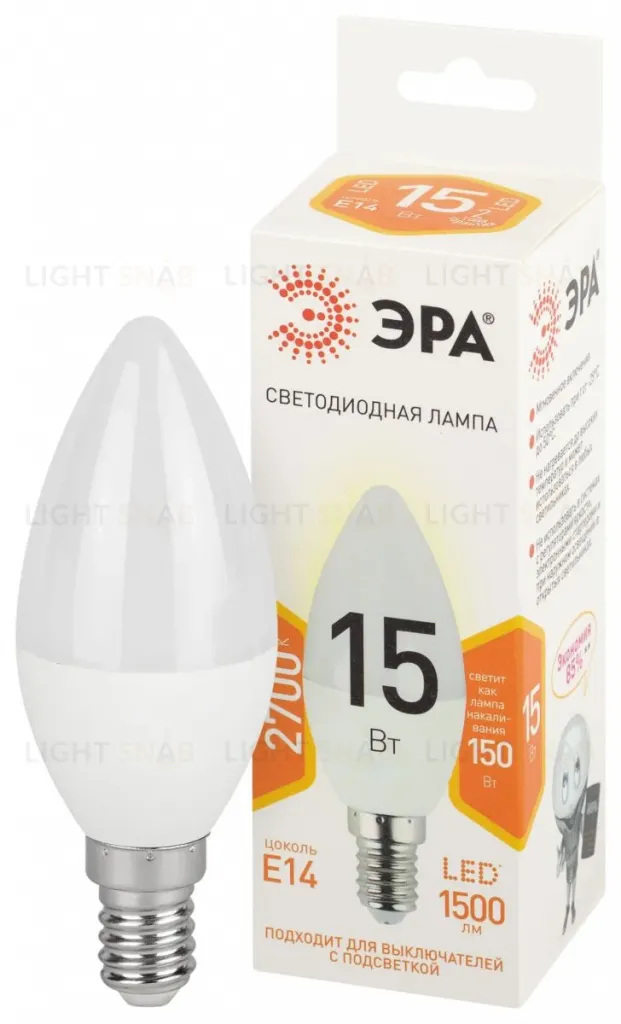 Лампа светодиодная Эра STD LED B35-15W-827-E14 2700K свеча Б0066835 Б0066835
