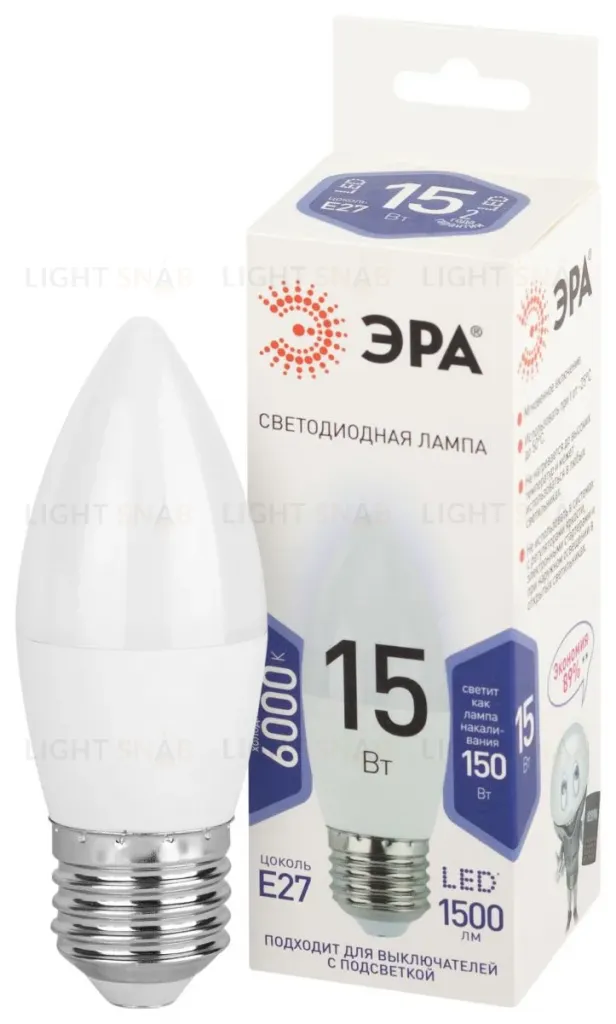 Лампа светодиодная Эра STD LED B35-15W-860-E27 6500K свеча Б0066800 Б0066800