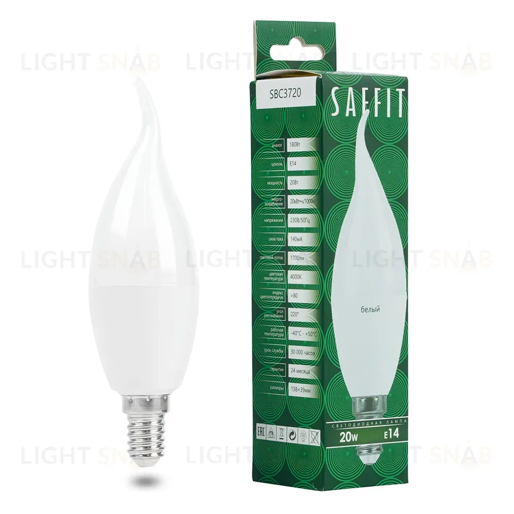 Лампа светодиодная Saffit SBC3720 cвеча на ветру матовая E14 20W 230V 4000K 55275 55275