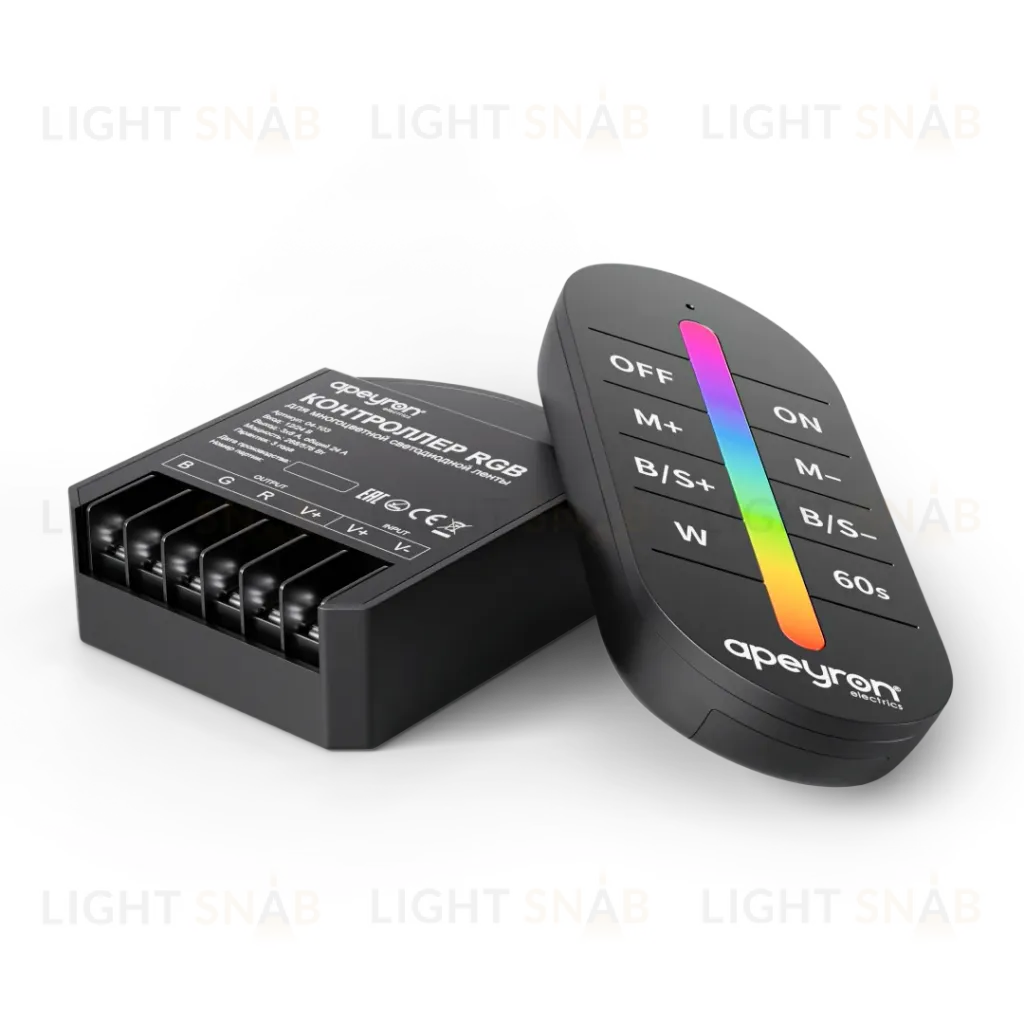 Контроллер RGB 12В/24В, 288вт/576Вт, 3 канала, 24А, IP20, ПДУ RF сенсорный (без батареек) Apeyron 04-103 04-103