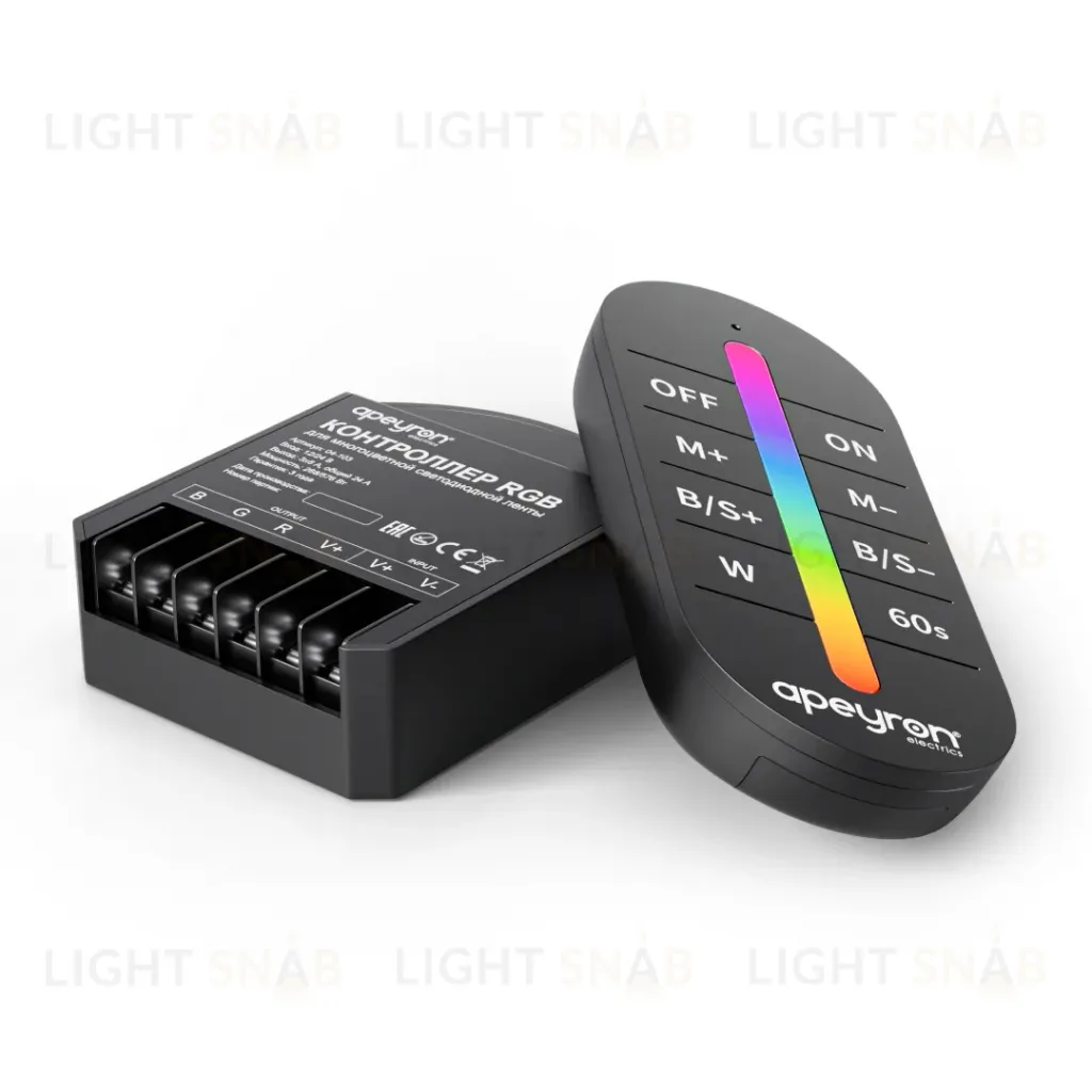 Контроллер RGB 12В/24В, 288вт/576Вт, 3 канала, 24А, IP20, ПДУ RF сенсорный (без батареек) Apeyron 04-103 04-103