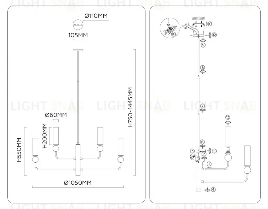 Люстра на штанге Ambrella Light High Light Ceramo Modern LH53274 LH53274