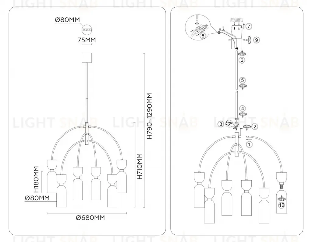 Люстра на штанге Ambrella Light High Light Ceramo Modern LH53333 LH53333