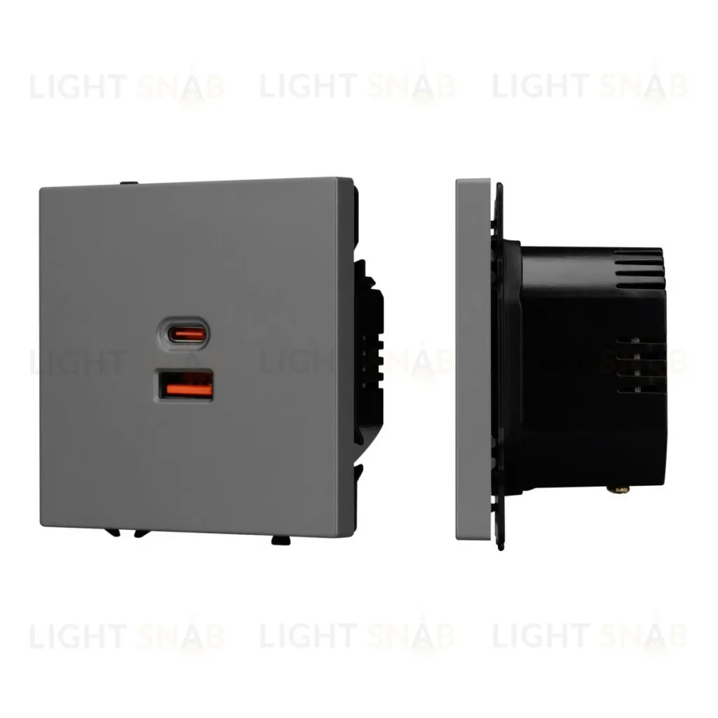 USB Розетка тип A+C софт-тач серый базальт Arlight SCT-MUAC-SFPL-FC-GR (65W, QC3) 054319(1) 054319(1)