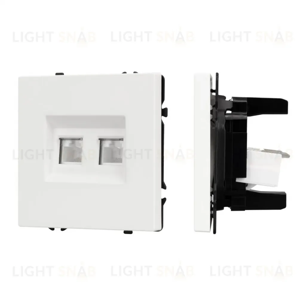 Розетка компьютерная двойная софт-тач белый кварц Arlight SCT-MPC2-SFPL-WH (2хRJ-45, CAT6) 054312(1) 054312(1)